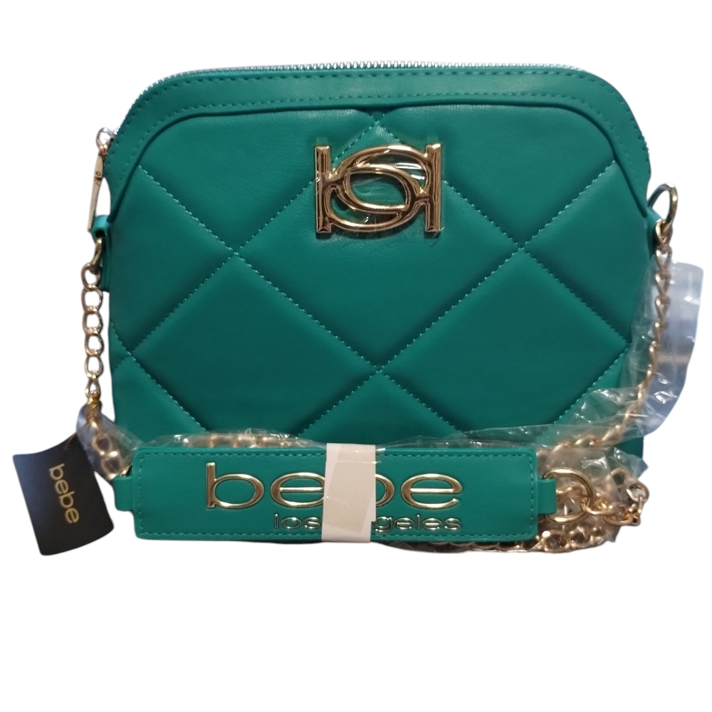 Bebe Turquoise Quilted Crossbody Bag with Gold Accents